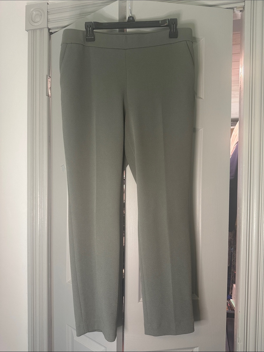 Kasper Sage Green Straight-Leg Crepe Dress Pants